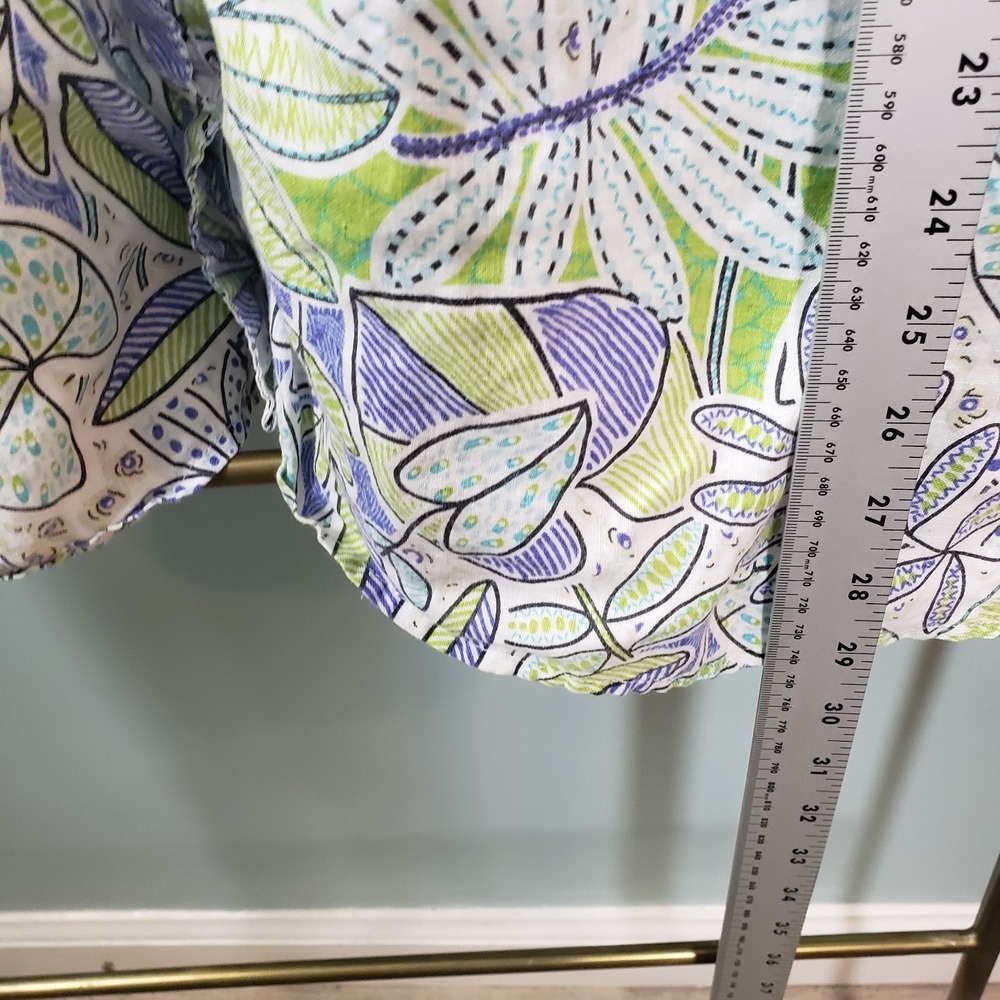 KIM ROGERS Top 2X Short 100% Linen Sleeve Button Up Printed Shirt - Picture 5 of 6